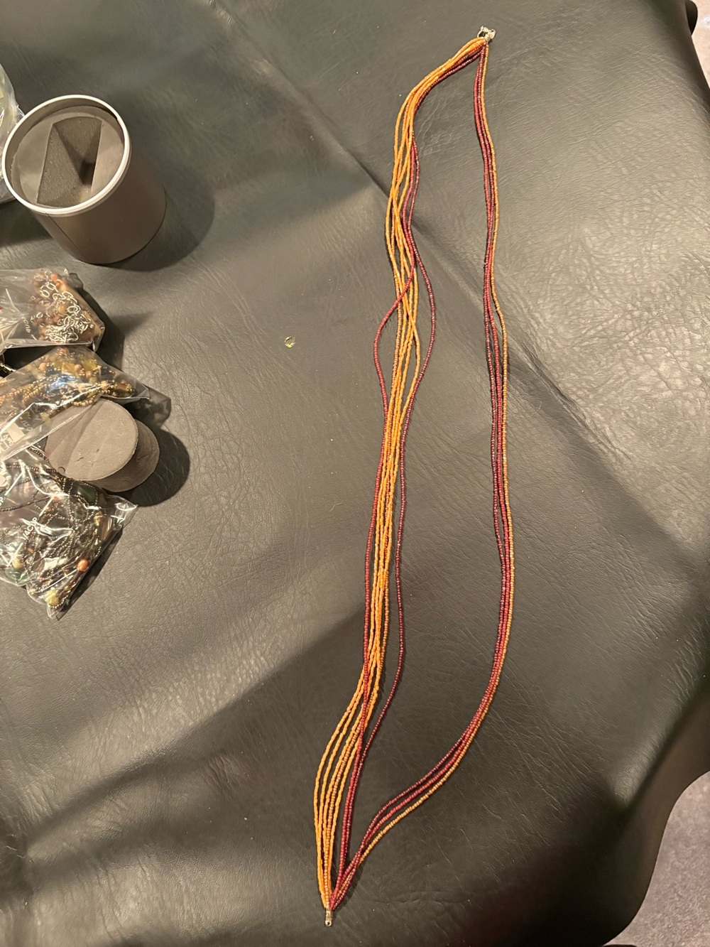 Multi-Strand Beaded Necklace in Red and Orange